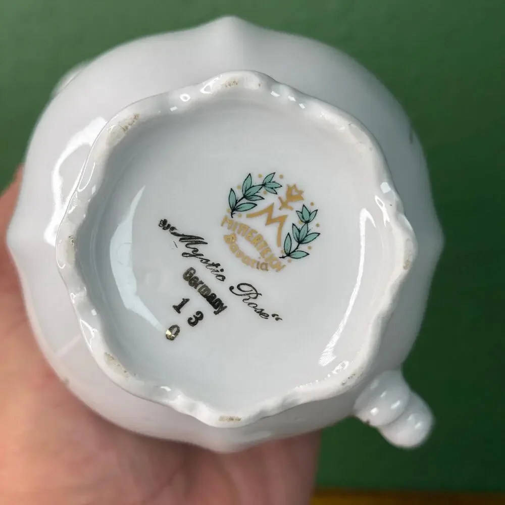 Vintage Mitterteich Mystic Rose Porcelain Tea Cup Set with Creamer